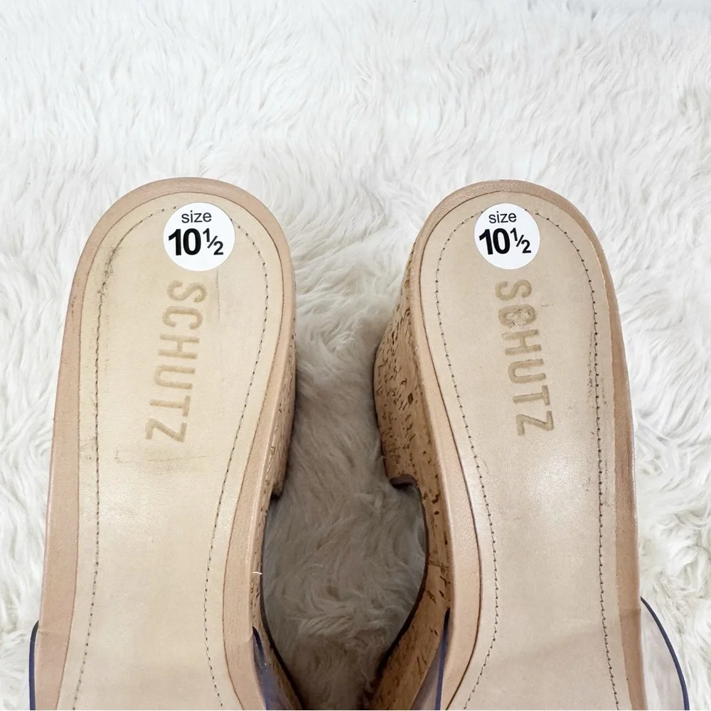 SCHUTZ Dalle Clear Cork Platform Sandal Size‎ 10.5 Chunky Heel Peep Toe Y2K